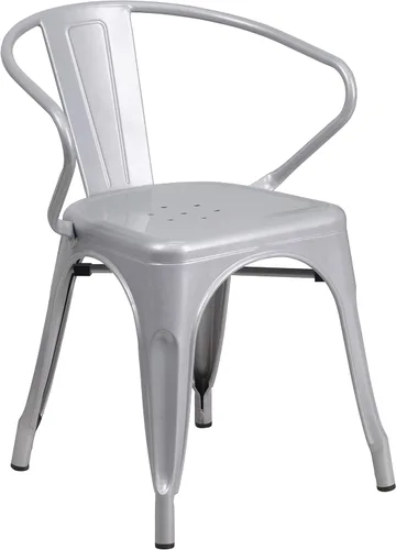 Vista 18 de Flash Furniture silla de metal con apoyabrazos, Metal, Negro