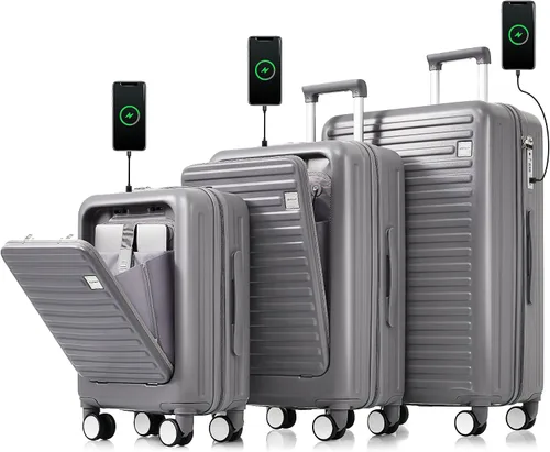 Vista 47 de Merax Juego de equipaje rígido ABS expandible de 3 piezas con rueda giratoria Maleta TSA Lock Suit Case, Negro -, Juego de 2 piezas, Equipaje