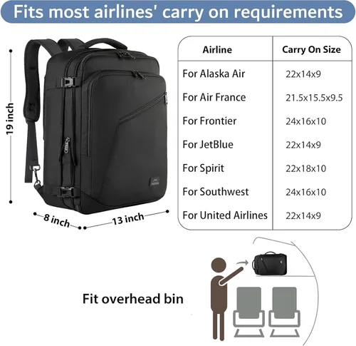 Vista 2 de MATEIN - Mochila de viaje extragrande de 10.56 galones, mochila de viaje ampliable apta para aerolíneas, para viajeros de fin de semana, hombres