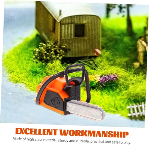 Vista 2 de 2 unids casa de muñecas motosierra muñeca de plástico mini juguetes de plástico al aire libre juegos mini motosierra estatuilla pequeña motosierra