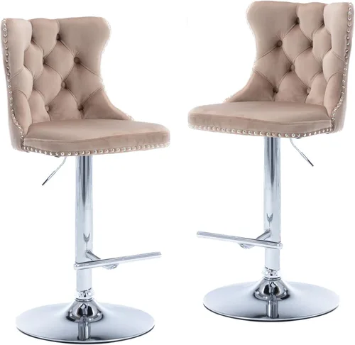 Vista 14 de LKTART Juego de 2 taburetes de bar giratorios con altura de asiento ajustable, taburetes de bar tapizados de terciopelo con base cromada