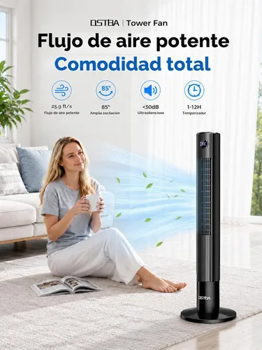 Vista 2 de OSTBA Ventilador de torre de 43 pulgadas para dormitorio, oscilante de 85°