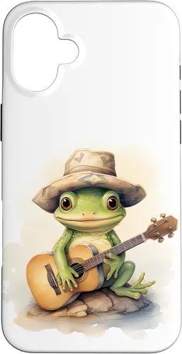 Vista 24 de Cute Little Green Frog Playing Guitar Case for iPhone 16