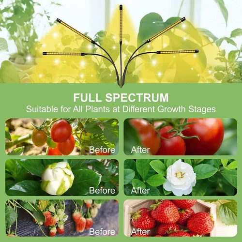 Vista 5 de yentbokj Lámparas LED ajustables de 5 cabezas, lámpara de cultivo de espectro completo con temporizador, luz blanca cálida para plantas