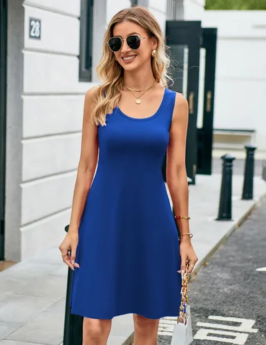 Vista 4 de Herou - Vestidos de verano para mujer, sin mangas, con cuello redondo y acampanados