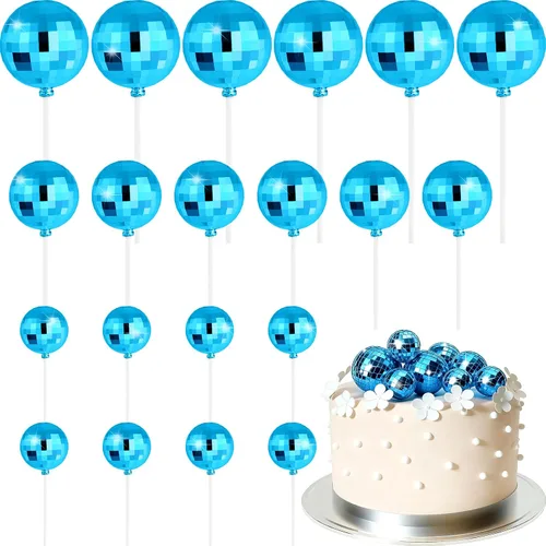 Vista 29 de ASTARON 20 piezas de decoración de bolas para pastel, mini globos, decoraciones de pastel, palos, bolas negras, decoraciones de pastel
