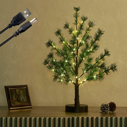Vista 10 de Fudios Árbol de abedul iluminado con temporizador, funciona con pilas, 18 pulgadas, decoración del hogar, árboles de abedul artificiales