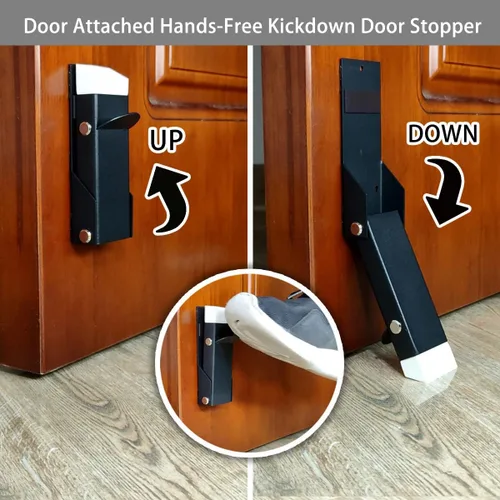 Vista 2 de Tope de puerta autoadhesivo sin taladrar, soporte para puerta abierta, tope de puerta para parte inferior de la puerta, tope de puerta abatible