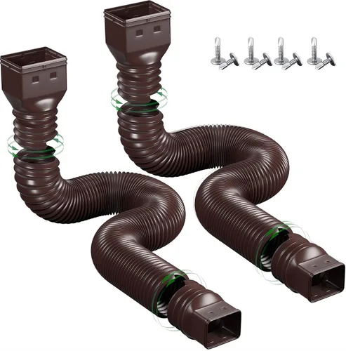 Vista 12 de Paquete de 2 extensiones flexibles de bajante de canalón, conector extensor de bajante de drenaje 21"-68", tornillos incluidos, blanco