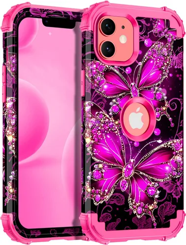 Vista 55 de Miqala Funda para iPhone 12, iPhone 12 Pro, que brilla en la oscuridad, tres capas, resistente a los golpes, protección de plástico duro + funda