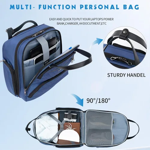 Vista 5 de KROSER - Equipaje de mano multifuncional para mujer, ligera, maleta para colocar debajo del asiento, 16 pulgadas, Azul