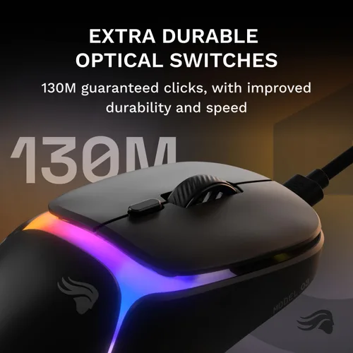 Vista 4 de GLORIOUS Mouse para juegos modelo O3 con cable, ultraligero de 1.90 oz de peso, interruptores ópticos de clic de 130 M, sensor BAMF 3.0 de 30 K DPI