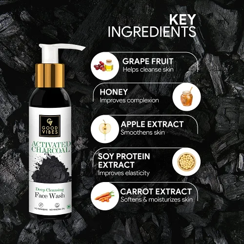 Vista 2 de Good Vibes Lavado facial de limpieza profunda de carbón activado, limpiador facial de limpieza profunda de poros para todo tipo de piel, elimina