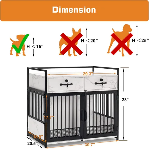 Vista 3 de MCombo Jaula para perros estilo muebles de 30 pulgadas, mesa auxiliar de madera para mascotas, perrera con puertas dobles con cajones
