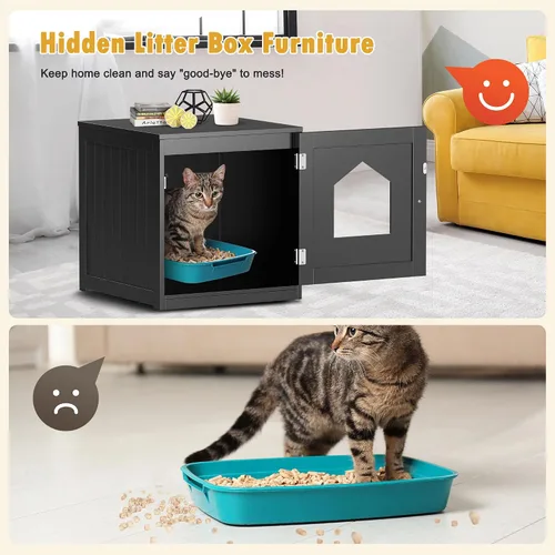 Vista 6 de Caja de arena para gatos, caja de arena oculta para gatitos, muebles para interiores, caja de gato, gabinete, casa, mesa auxiliar, mesita de noche