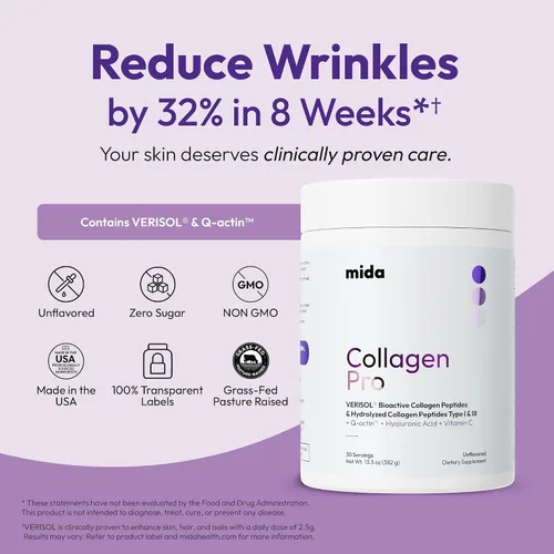 Vista 6 de VERISOL® Péptidos de colágeno hidrolizados tipo I y III con vitamina C, ácido hialurónico, biotina, Q-ACTIN® Proteína en polvo sin sabor para piel