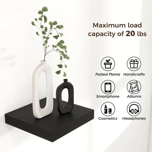 Vista 4 de Estantes flotantes cuadrados para pared de 8 pulgadas de ancho x 8 pulgadas de profundidad x 1.2 pulgadas de alto, pequeños estantes de pared