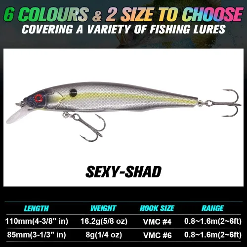 Vista 4 de Kit de Señuelo Jerkbait XFISHMAN - Señuelo de Peces Pequeños - Suspendido - Lubina, Lubina de Boca Pequeña, Lucioperca, Lubina de Boca Grande - 1