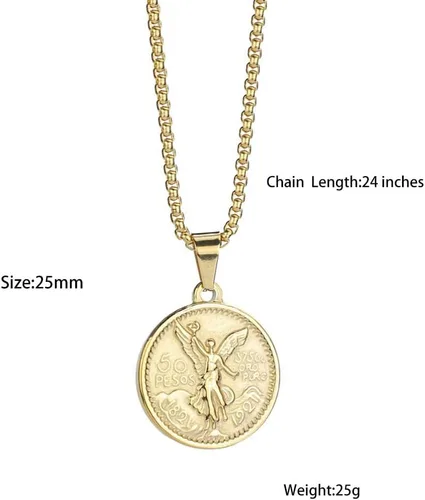 Vista 2 de Moneda mexicana Centenario Mexicano Moneda 50 Pesos Colgante Collar, 18K Colgante Collar Hombres Moneda Joyería