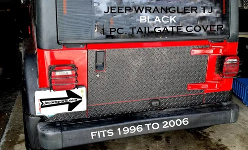 Vista 2 de Se adapta a Jeep Wrangler TJ 1 pieza negro placa de diamante cubierta de puerta trasera