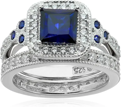 Vista 21 de Amazon Essentials Anillo antiguo de plata de ley chapada en platino o oro con circonita cúbica de elementos infinitos de corte Asscher