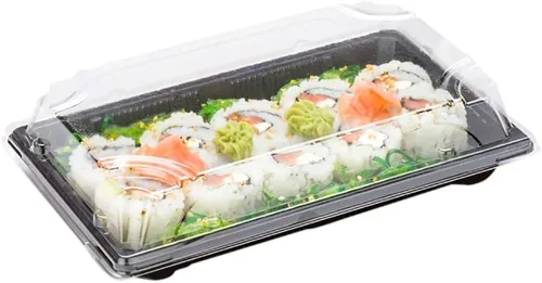 Vista 8 de Restaurantware Roku - Bandejas de sushi de 5.4 x 3 pulgadas, 100 recipientes desechables para sushi con tapas, pequeños recipientes rectangulares