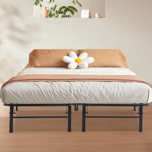 Vista 8 de PayLessHere Marco de cama plegable de metal de 14 pulgadas, plataforma de listones de acero resistente, base de cama, base de colchón, repuesto