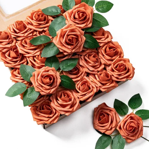 Vista 10 de Aegero Flores artificiales, 25 rosas falsas de espuma con tallos para ramos de boda, centros de mesa de despedida de soltera, arreglos, mesas