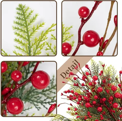 Vista 5 de LLZLL Christmas Tree Decorations 6 Pack Christmas Floral Picks17 inch Red Berry Picks with Holly Berries for Xmas Winter Holiday Home DIY Ornaments