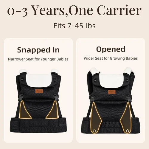 Vista 5 de Baby Carrier for 7-45 lbs, Lightweight Breathable 3D Mesh Infant to Toddler Carrier with Dual-Layer Stability, Easy-Fasten Slide Buckles, Ergonomic
