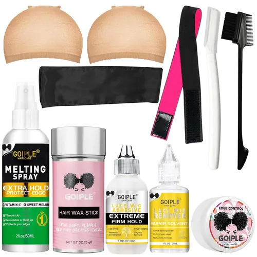 Vista 11 de Pegamento de peluca de 1.34 onzas, pegamento de peluca impermeable con encaje frontal para pelucas con herramientas y varilla de cera para cabello