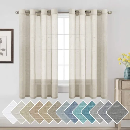 Vista 53 de H.VERSAILTEX Cortinas de lino de mezcla natural para sala de estar/cortinas de lino semitransparentes reductoras de luz de 54 pulgadas de largo