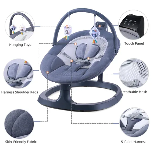 Vista 7 de VaVaSoo Columpio eléctrico 2 en 1 para bebé, asiento para niños pequeños de hasta 66 libras, soporte de doble brazo para mayor estabilidad, 3