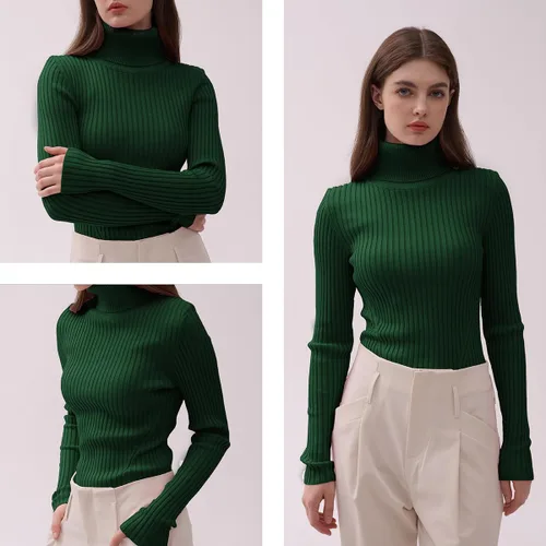 Vista 5 de v28 - Suéteres acanalados con cuello alto falso para mujer, diseño cálido de punto sexy, entallado y moderno sin botones