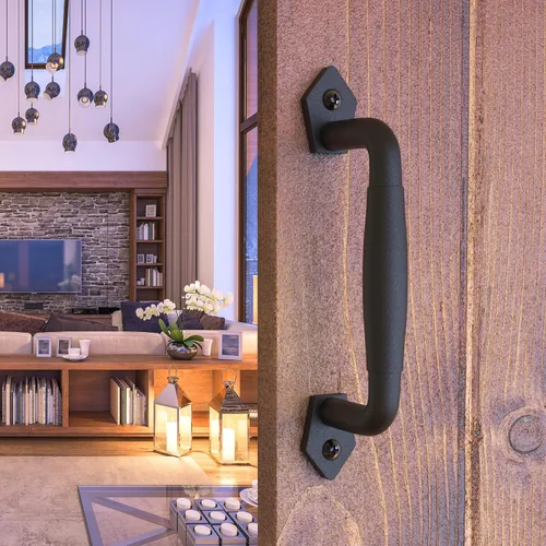 Vista 34 de Tirador Clásico de Puerta – Tirador de Acero Resistente para Portones, Puertas de Granero, Cercas Exteriores, Negro, 7 Pulgadas
