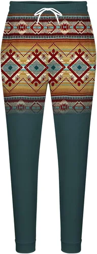 Vista 3 de Pantalones deportivos con estampado de estilo étnico occidental para hombre, pantalones con cordón elástico en la cintura y cordón, pantalones harén