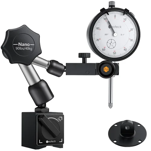 Vista 11 de Neoteck 0-1"/0.001" Dial Indicator and 176lbs (80kg) Max Pull Magnetic Base Calibre de descentralización con caja de almacenamiento, calibre de dial