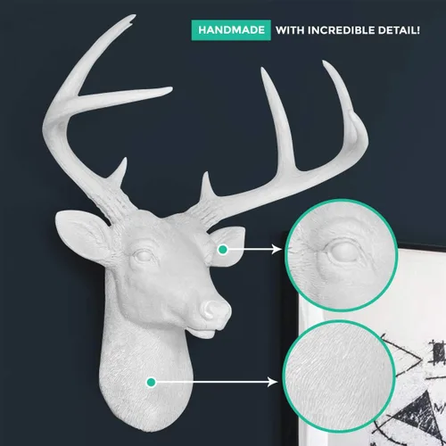 Vista 5 de Cabeza de ciervo, decoración de pared de Wall Charmers. Busto de imitación de taxidermia, metalizado, fabricado en resina, Poliresina, Blanco, L