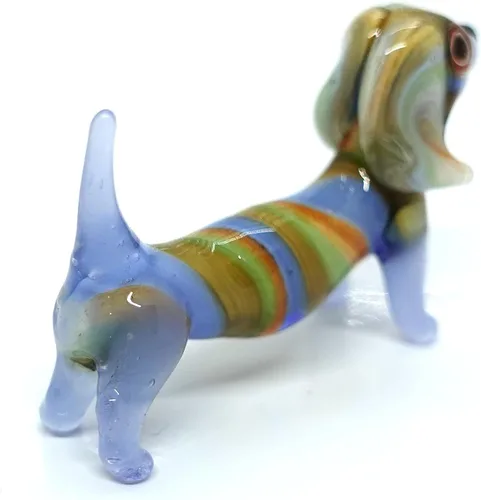 Vista 11 de Dachshund Micro Tiny Figurines Hand Blown Glass Art Animals Collectible Dog-Lover Gift Home Décor (Black Purple)