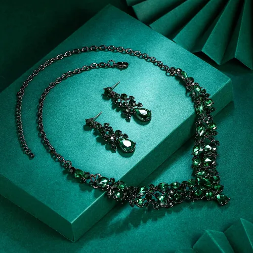 Vista 4 de Flyonce Conjunto de collar y pendientes de cristal para bodas y bodas