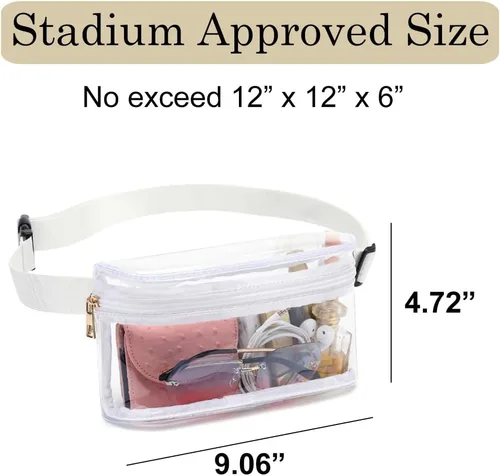 Vista 2 de Riñonera transparente, aprobada para estadios, para mujer, impermeable, transparente, para deportes, viajes, conciertos (blanco)