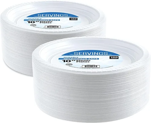 Vista 2 de Nicole Fantani's Serving – 10 pulgadas – Platos redondos desechables de plástico blanco para Acción de Gracias – Bueno para usar en microondas