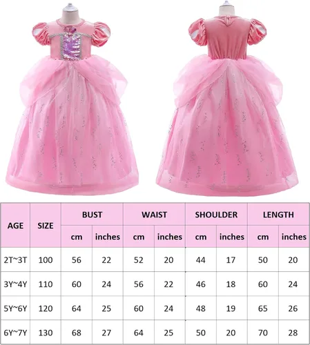 Vista 2 de 0-1NITIATION Disfraz de princesa rosa de Halloween para niñas, disfraz de Cenicienta, vestido de sirena para cumpleaños