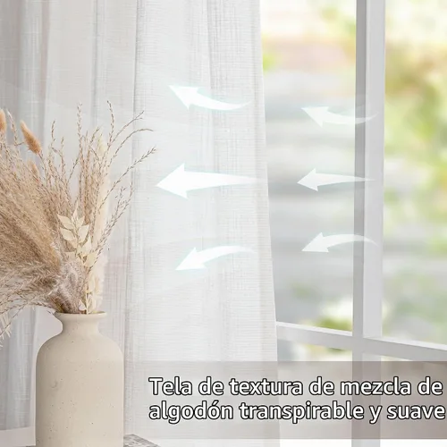 Vista 4 de MYSKY HOME Cortinas naturales de puerta francesa para ventana de puerta, 40 pulgadas de largo, cortas, semitransparentes, filtrantes de luz