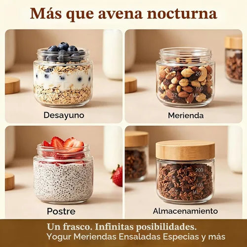 Vista 4 de 10oz Overnight Oats Containers With Lids,Mason Jars with Bamboo Lid
