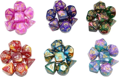 Vista 4 de SmartDealsPro 6 x 7 juegos (42 piezas) juegos de dados poliédricos con purpurina con bolsas para DND RPG MTG Dungeon and Dragons tablero de mesa