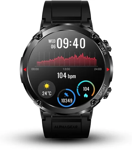 Vista 6 de AlphaGear Bravo XL - Reloj inteligente táctico de cara grande, pantalla grande, batería de 18 días de 600 mAh, llamadas Bluetooth, resistente al