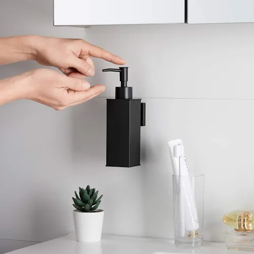 Vista 3 de BGL Dispensador de jabón de acero inoxidable 304 para montaje en pared, dispensador de líquido y jabón negro para cocina y baño