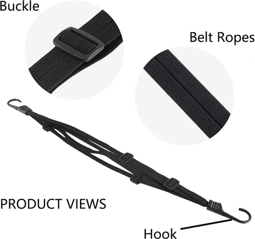 Vista 3 de Watris Veiyi Cuerda para casco, 63cm/24.8" correa para casco de motocicleta, correa elástica retráctil negra para equipaje con ganchos