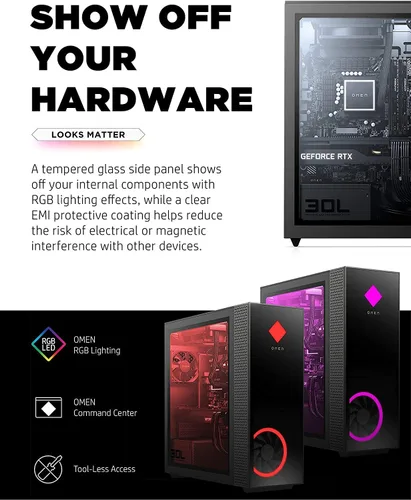 Vista 4 de HP OMEN GT13 30L - Escritorio para juegos, procesador Intel Core i9-10850K, GeForce RTX 3090, 128 GB de RAM, SSD de 2 TB + 8 TB HDD, refrigeración